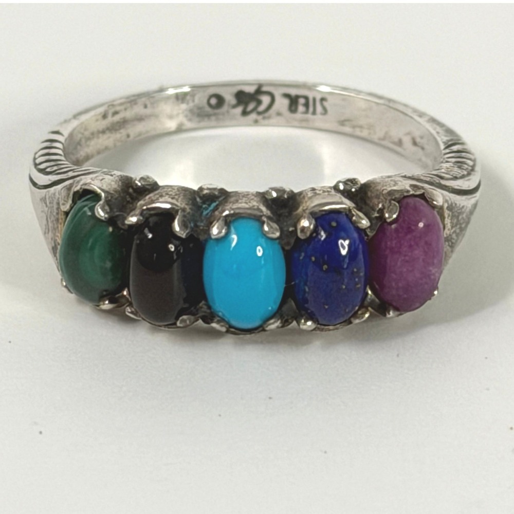 Carolyn Pollack 5 Stone Silver Ring Multi Color Size 9